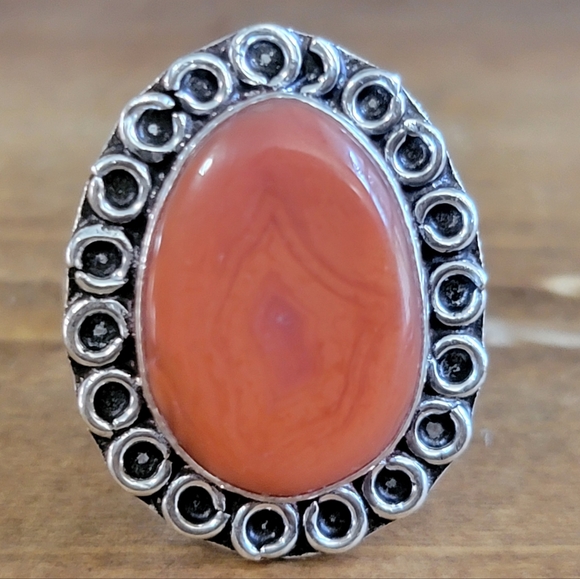Indian Carnelian Agate Gemstone Silver Ring 925 Size 8 Women Jewelry Bohemian - Picture 1 of 3